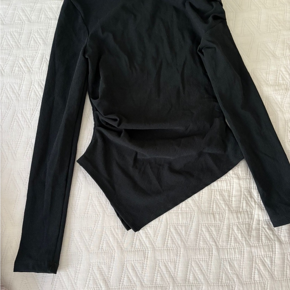 Zara Black Asymmetrical Bodysuit Top